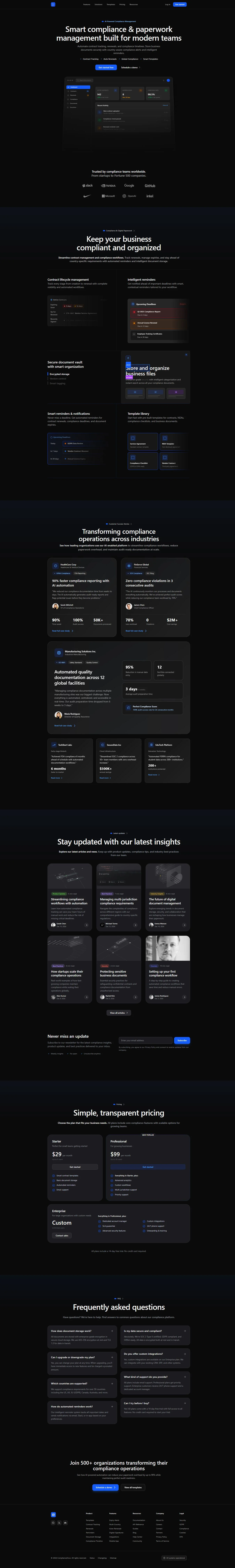 Compliance App landing page