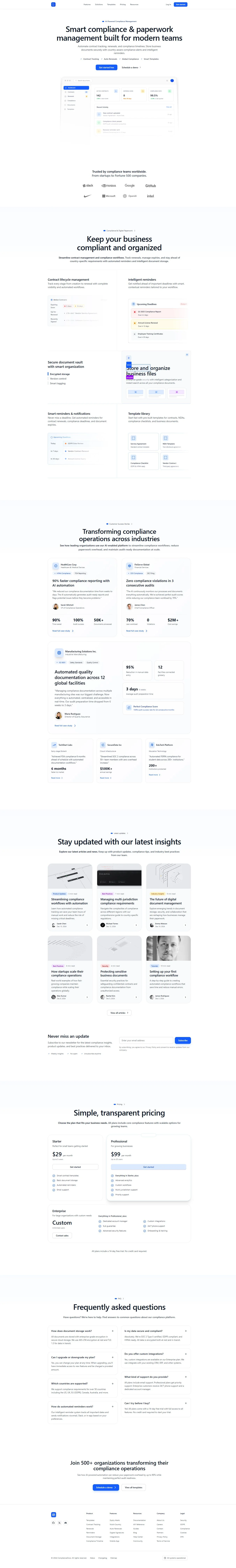 Compliance App landing page